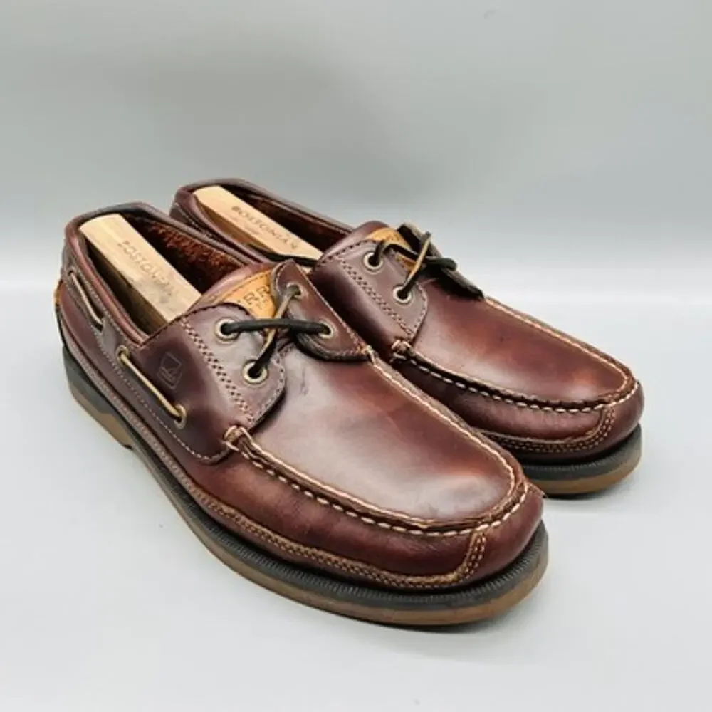 Sperry Shoes Mens 11 Brown Leather Top Sider Mako Boat Moc Toe Casual Comfort